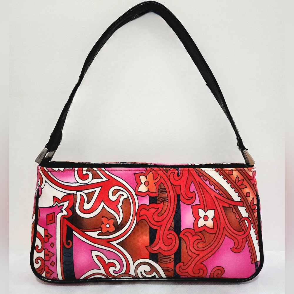 Isabella Fiore Red Pink Paisley Print Boho Y2K Style Shoulder Bag Purse